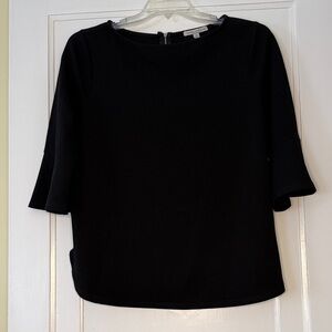 Green Envelope Black Blouse Size 1X 3/4 Sleeve Zip Back Top